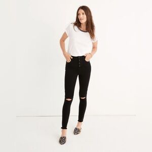 NWOT Madewell High-Rise Roadtripper “Black Rip” Jeggings Button-Front Size 24